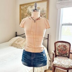 Cream short sleeve knit going out top Lux fits like a small‎ Y2K